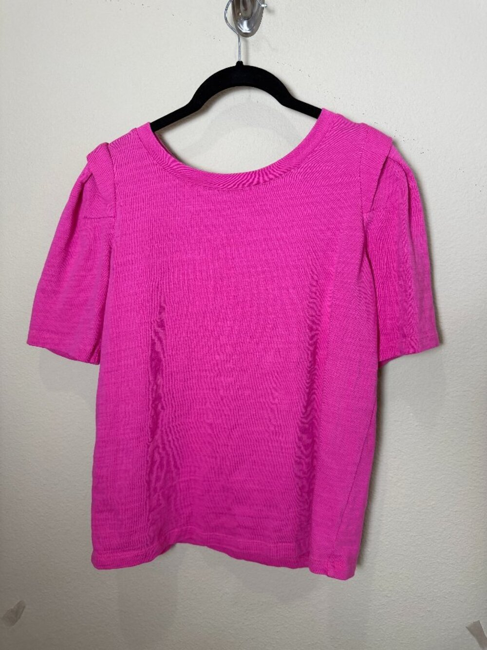 LOFT Hot Pink Cotton Detailed Short Sleeve Shoulder Detail Size Small